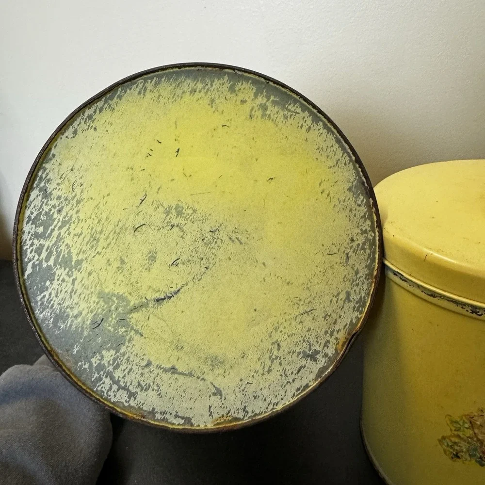 Vintage Yellow Metal Kitchen Canister Set Cottagecore Shaby Country 4 Piece Shan